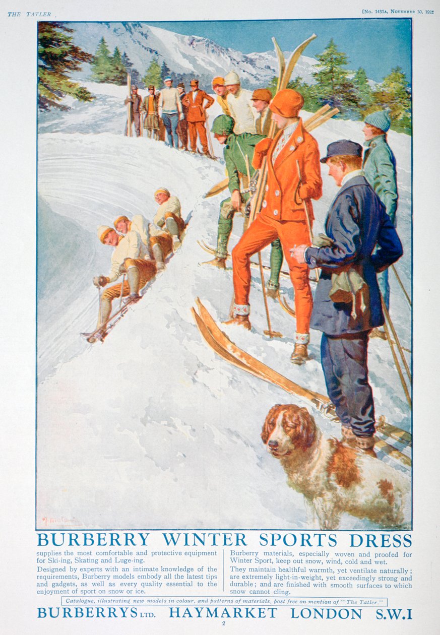 Pubblicità per abito sportivo invernale Burberry, 1928 da Unbekannt