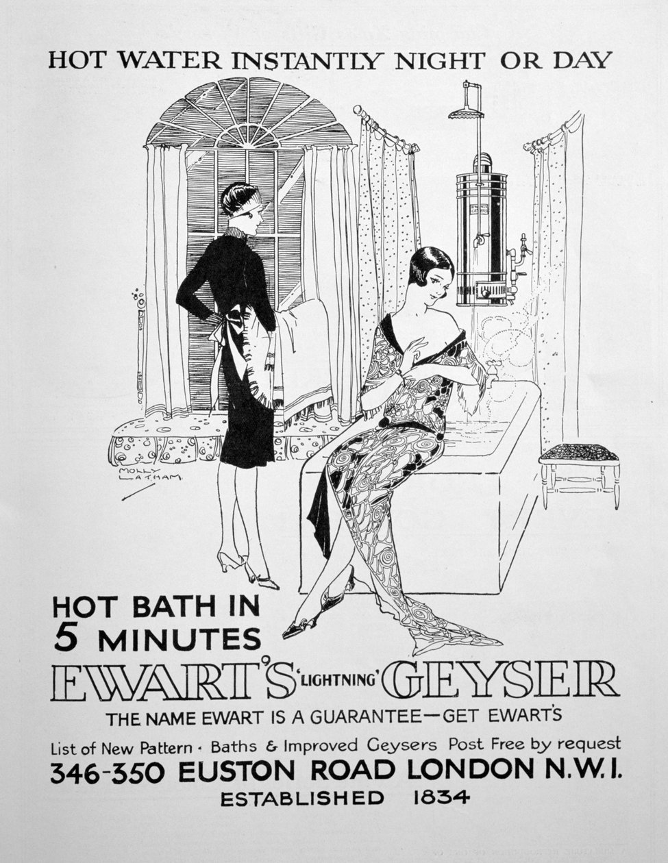 Pubblicità per Ewarts Geyser per acqua calda, 1928 da Unbekannt