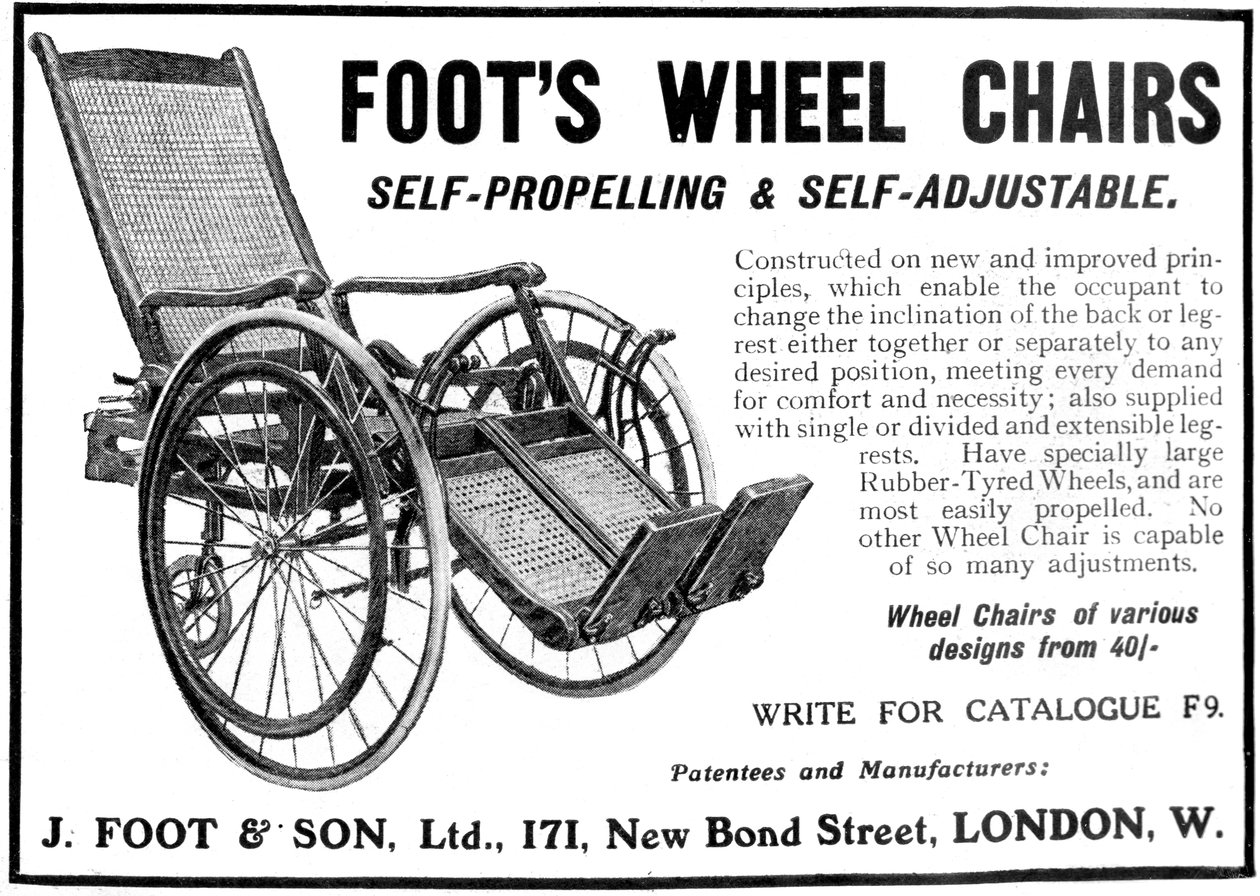 Pubblicità per le sedie a rotelle Foots, 1910 da Unbekannt