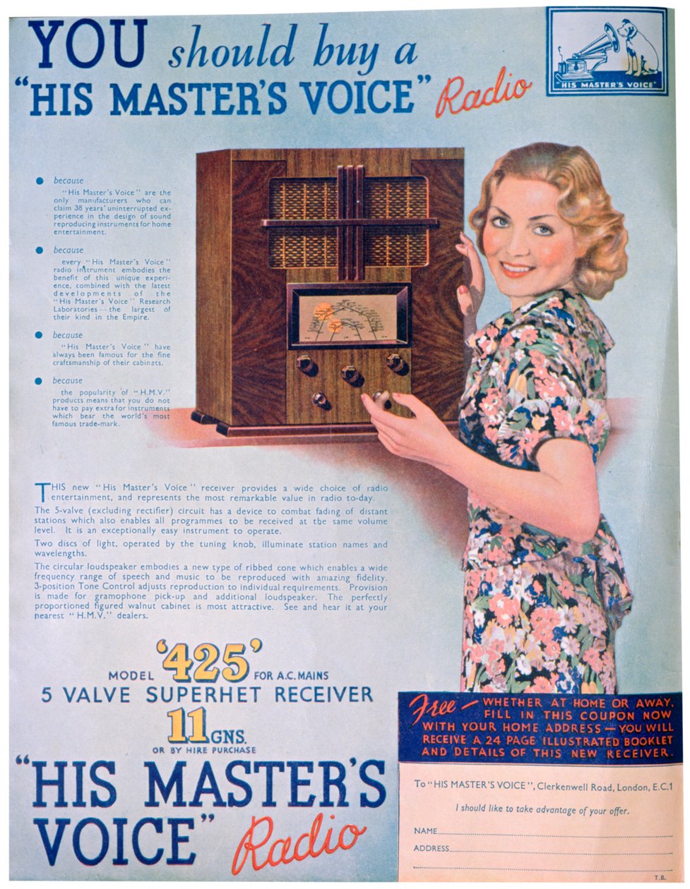 Pubblicità per le radio His Masters Voice, 1936 da Unbekannt