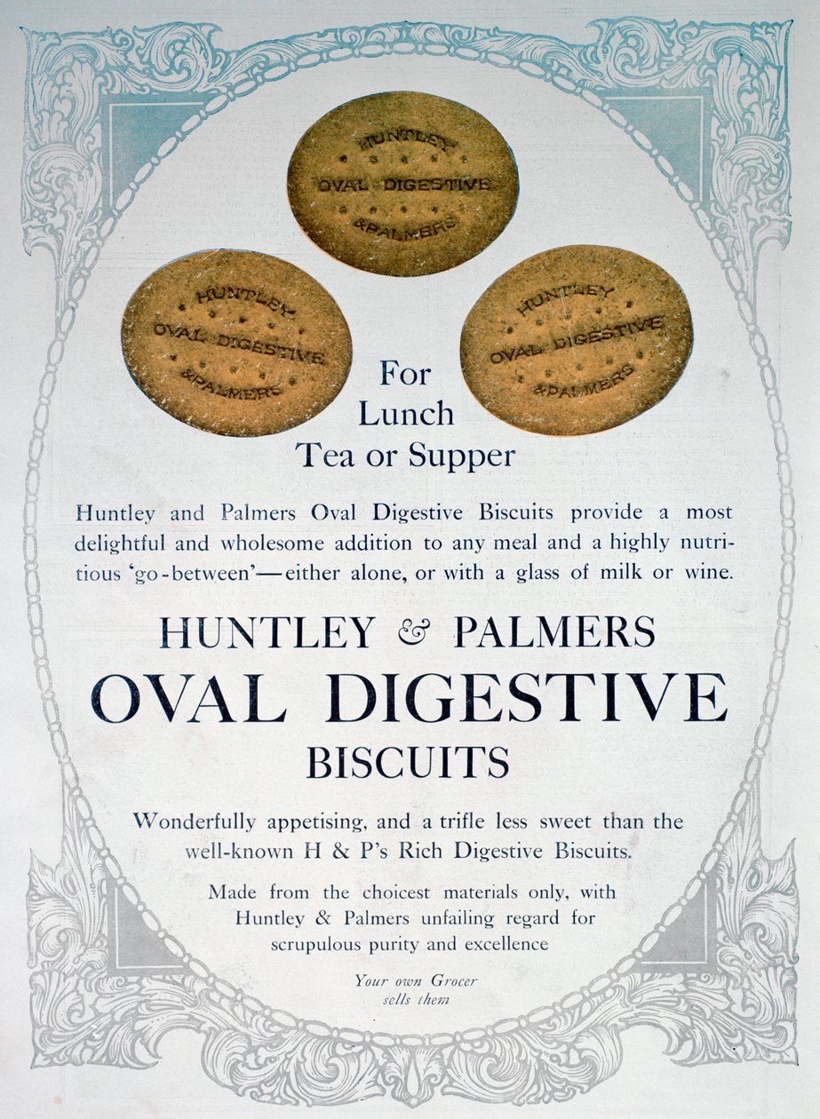 Pubblicità per i biscotti digestivi ovali Huntley e Palmers, 1909 da Unbekannt