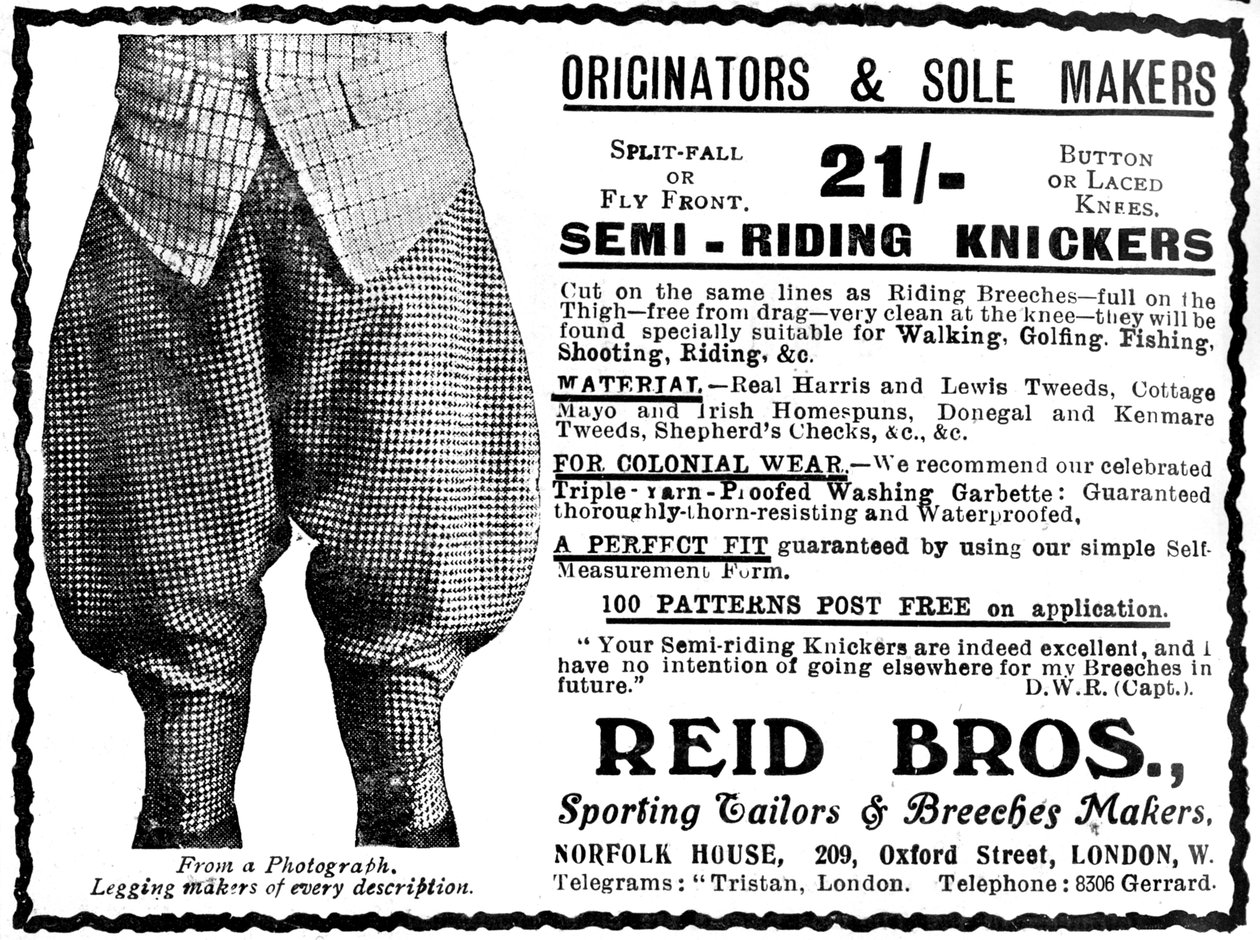 Pubblicità per Reid Bros, sarti sportivi e produttori di calzoni da Unbekannt