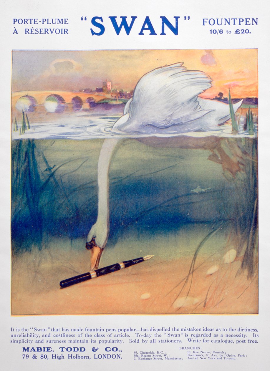 Pubblicità per penne stilografiche Swan, c1906 da Unbekannt