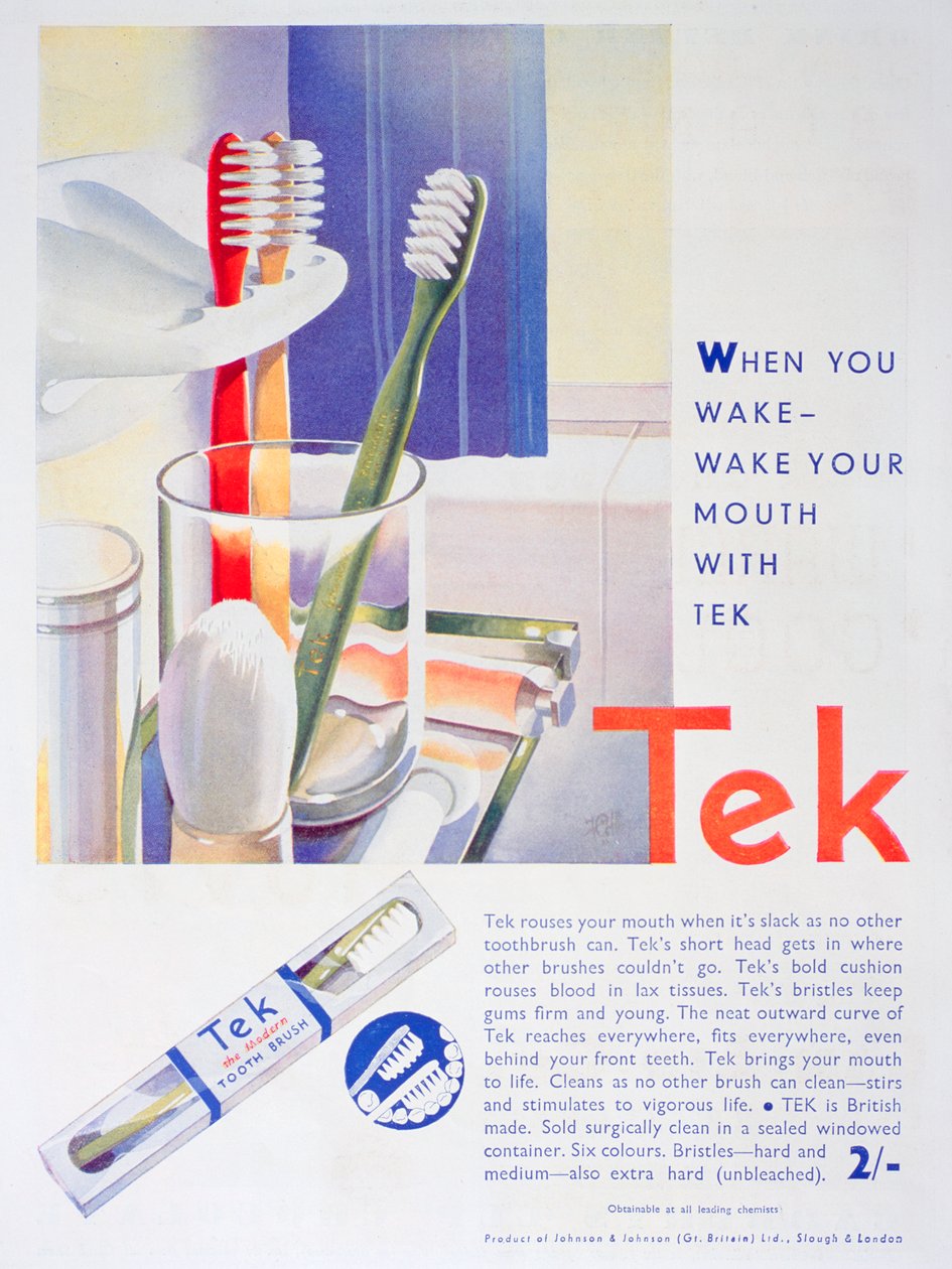 Pubblicità per spazzolini Tek, di Johnson and Johnson, 1931 da Unbekannt