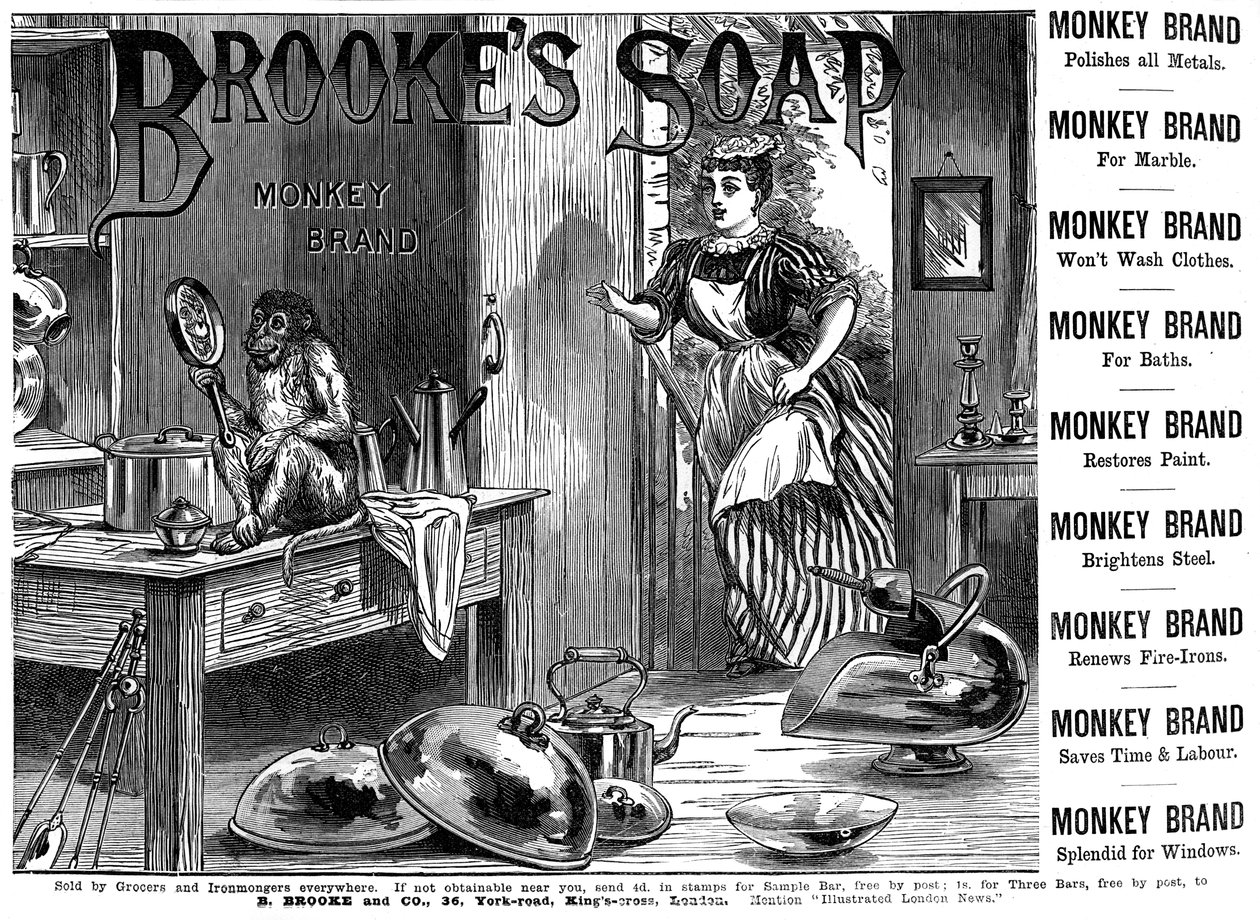 Pubblicità per il sapone Brookes Monkey Brand, 1887 da Unbekannt