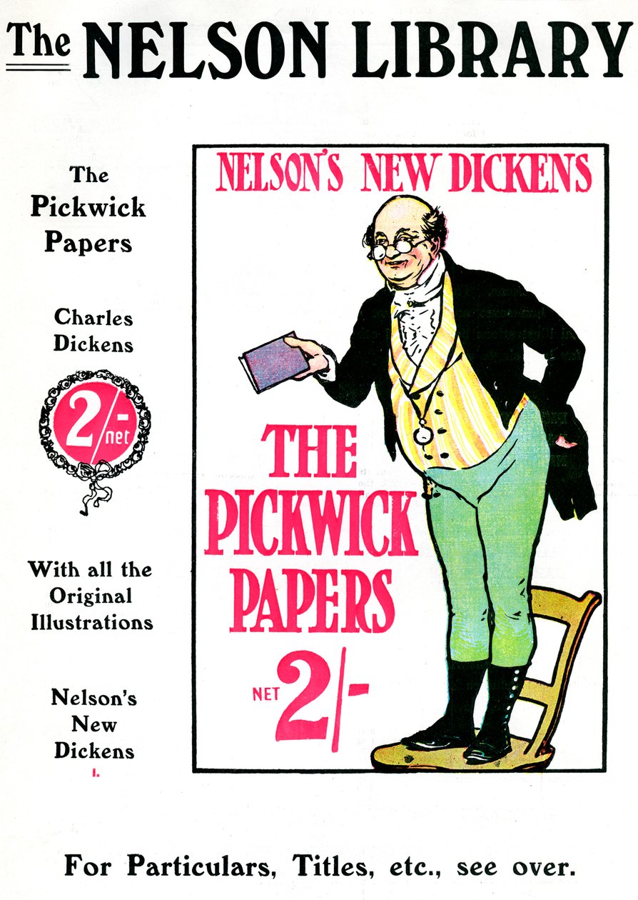 Pubblicità per The Pickwick Papers di Charles Dickens, venduto dalla Nelson Library, 1912 da Unbekannt