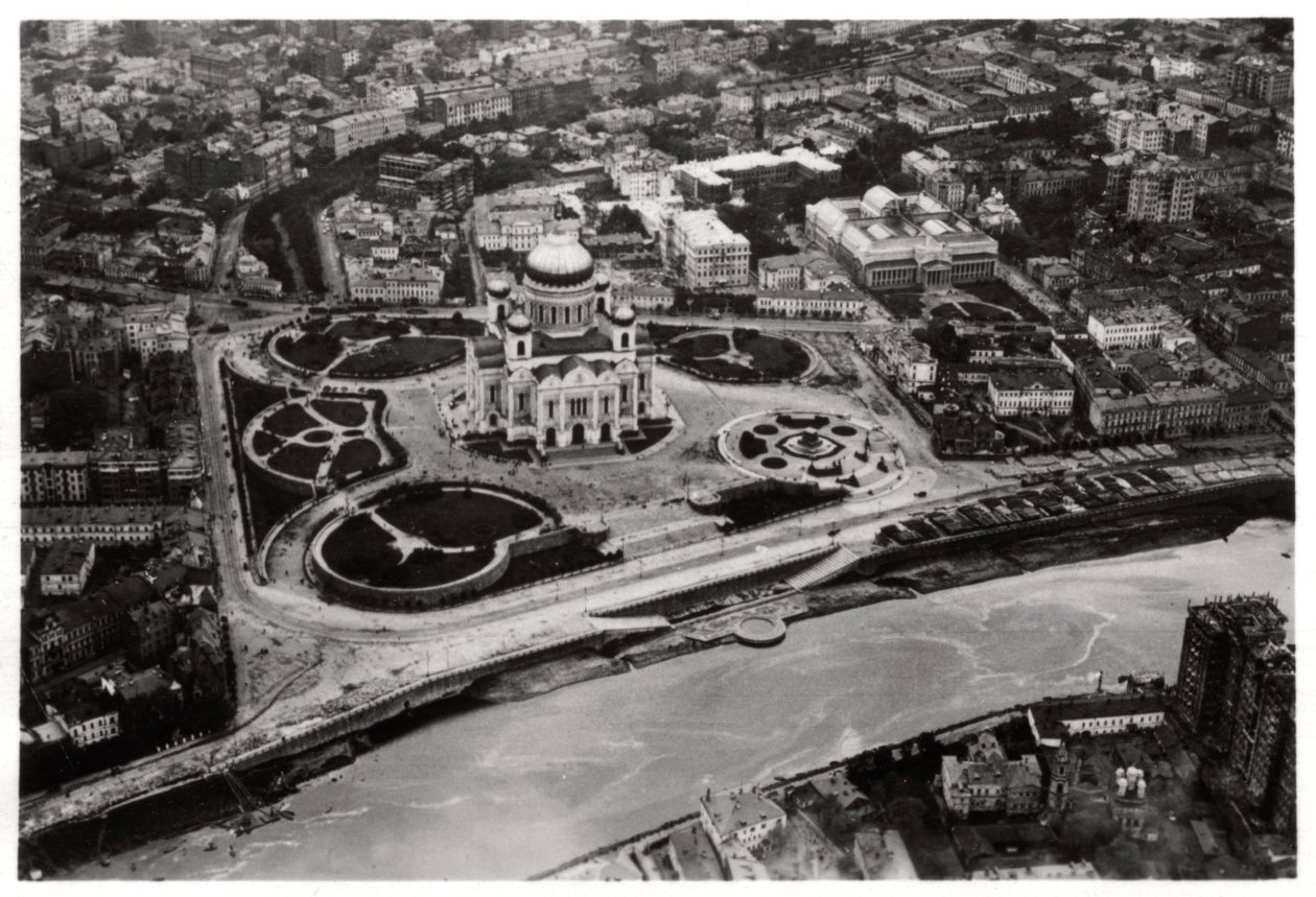 Vista aerea della Cattedrale di Cristo Salvatore, Mosca, URSS, da un dirigibile, 1930-1933 da Unbekannt