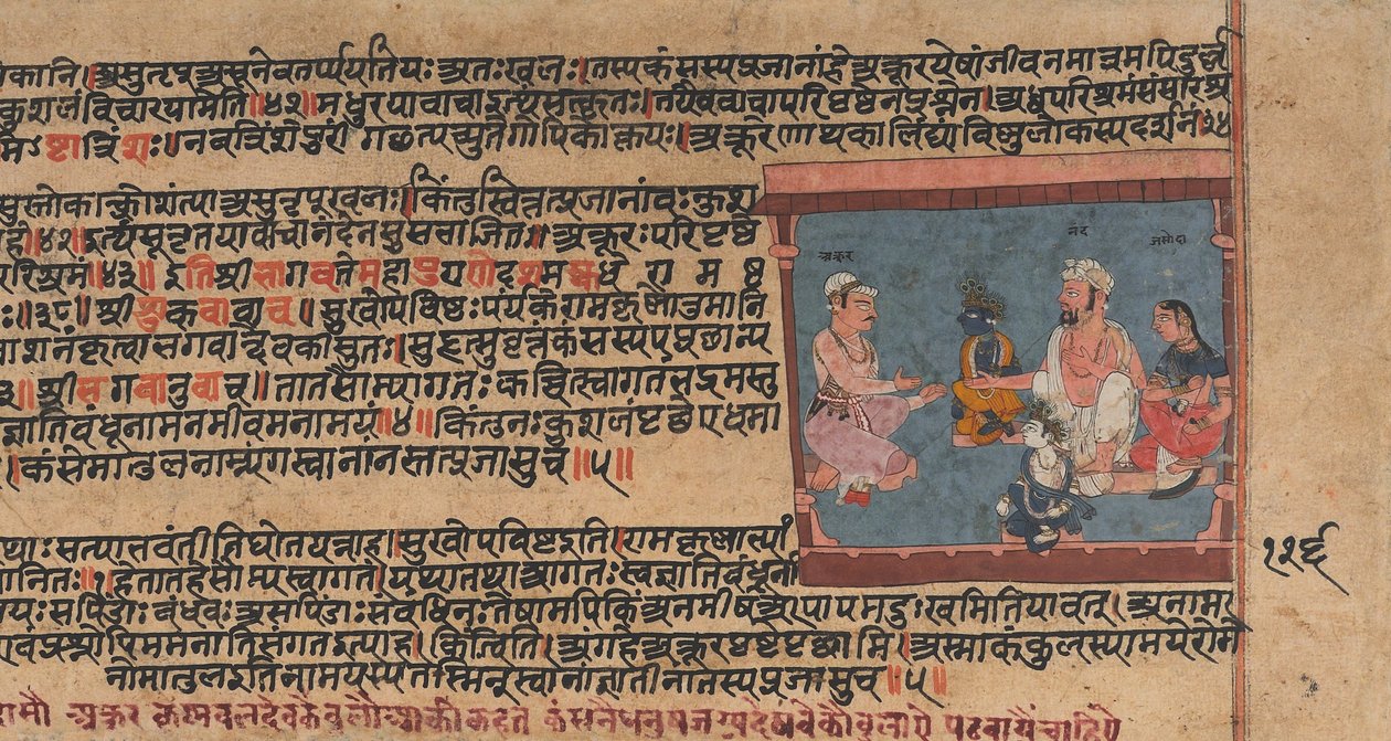 Akrura informa Nanda e Yashoda: Pagina da un Bhagavata Purana disperso da Unbekannt