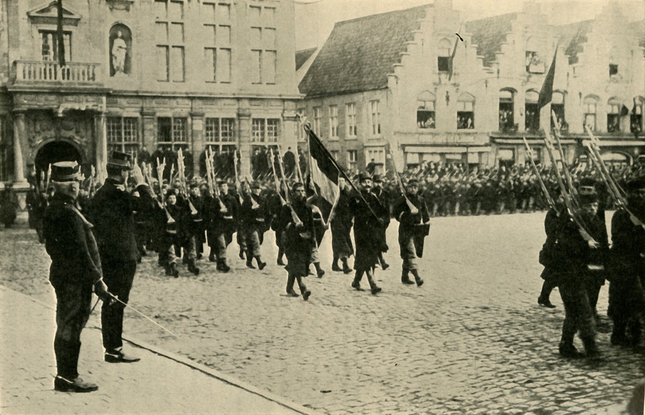 Alberto I del Belgio che rivede le truppe, Prima Guerra Mondiale, 1914 da Unbekannt