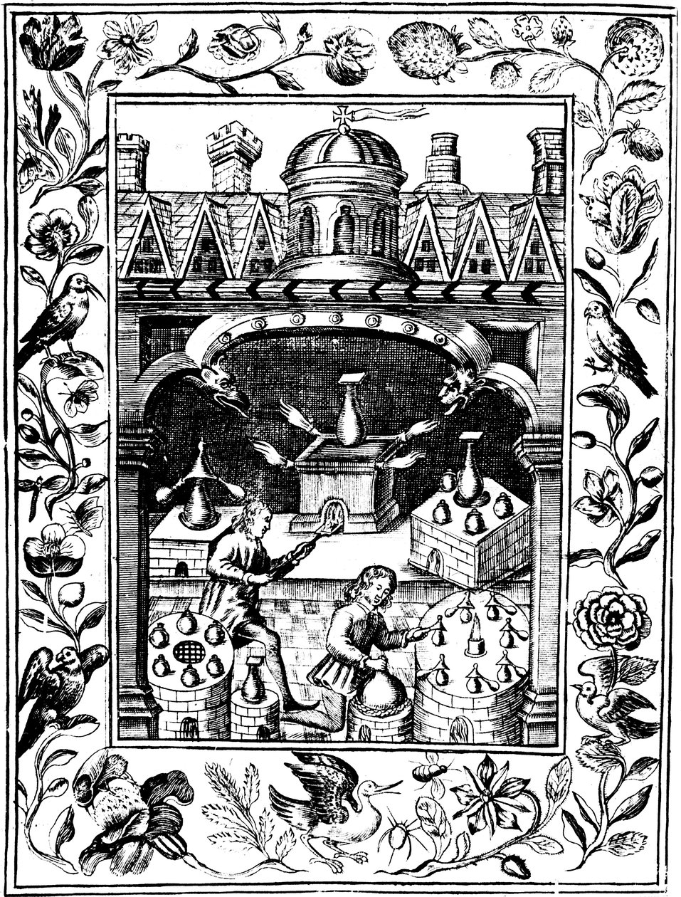 Laboratorio alchemico che mostra varie forme di fornaci e vasi, 1652 da Unbekannt