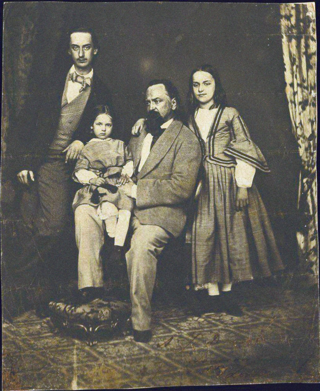Alexander Herzen con i suoi figli dopo la morte della moglie Natalie da Unbekannt