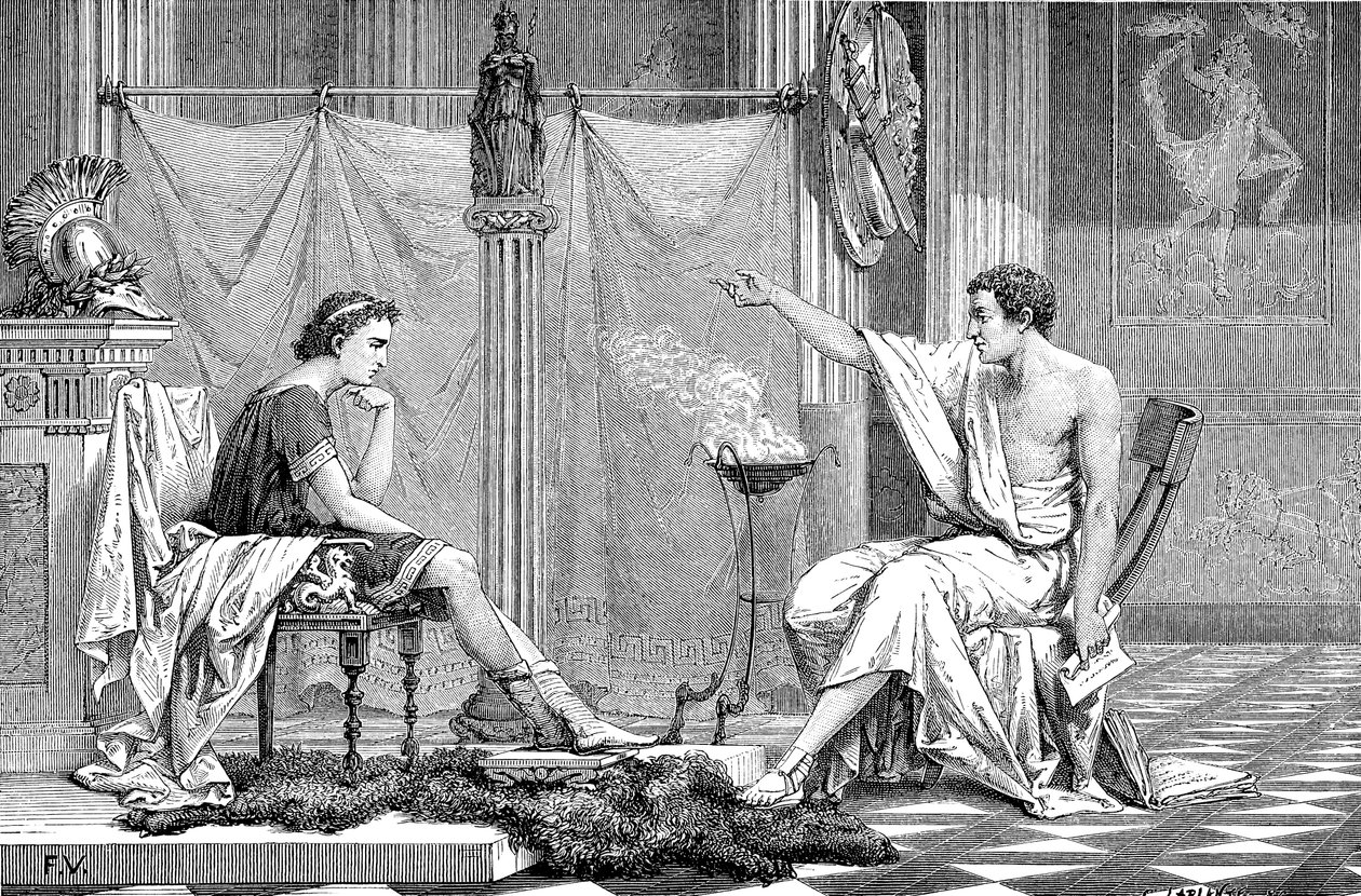 Alessandro Magno 356-323 a.C. da giovane, ascolta il suo tutore Aristotele, c. 1875 da Unbekannt
