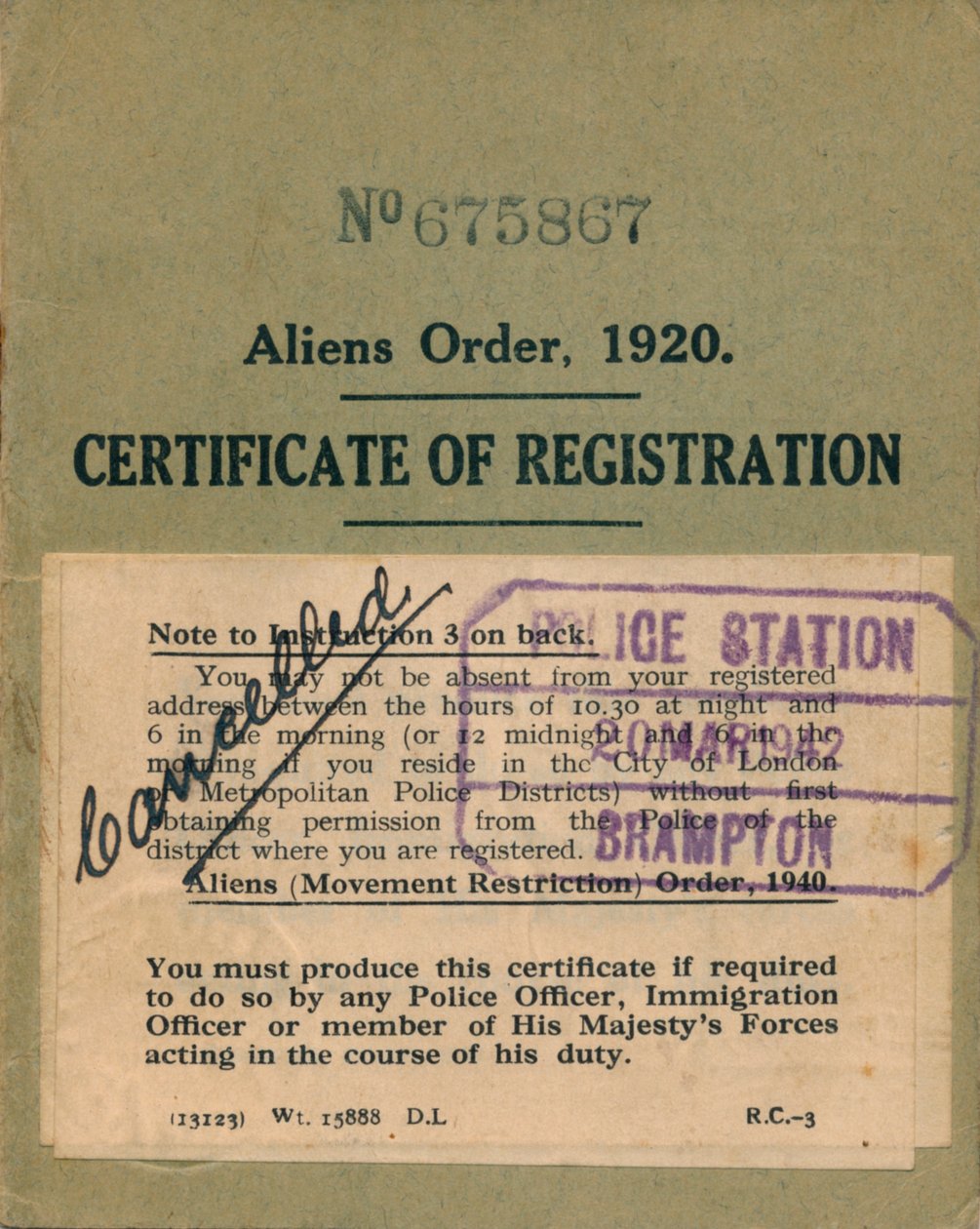 Ordine degli alieni, certificato di registrazione, 1920 da Unbekannt