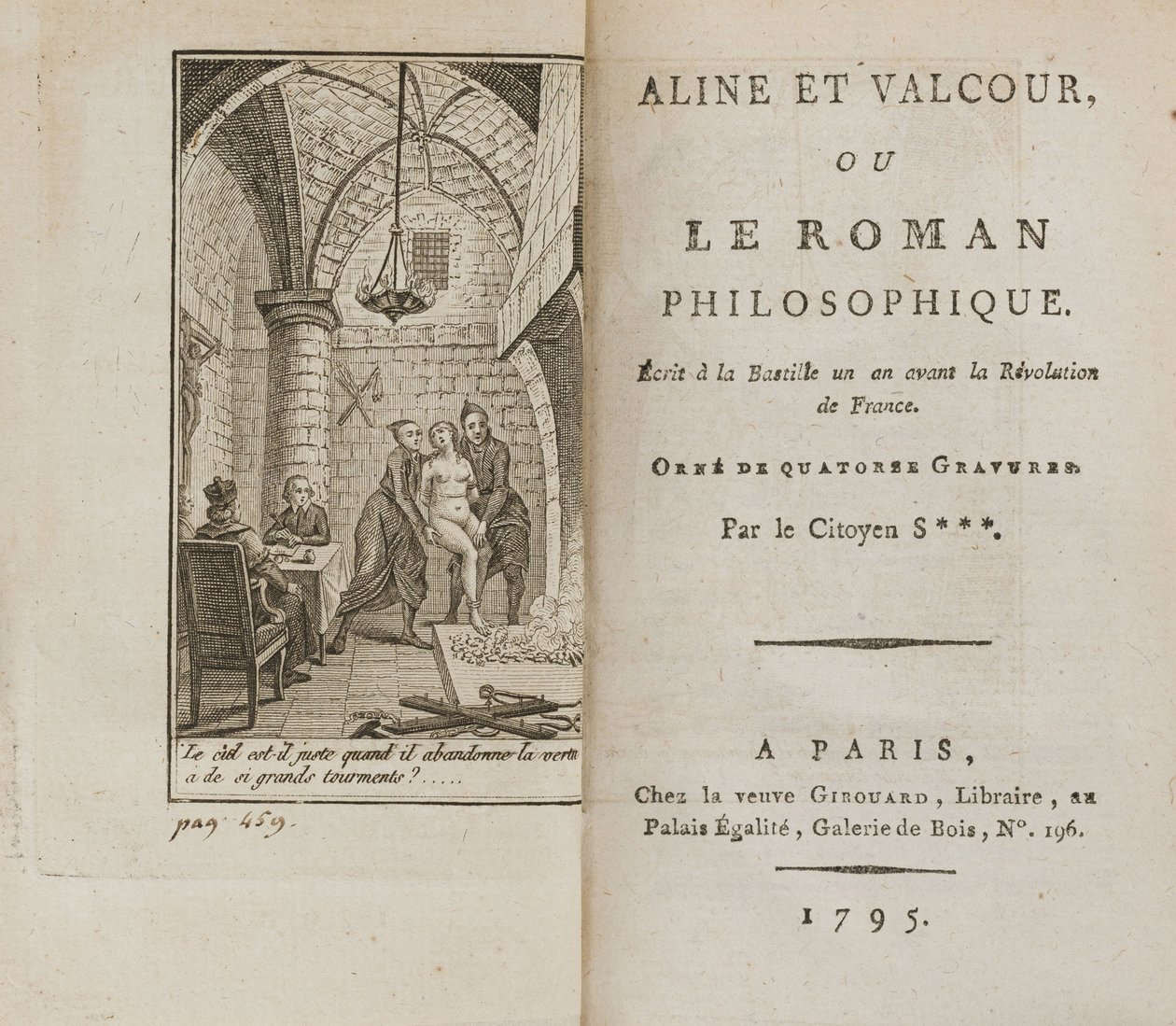 Aline et Valcour ou, Le Roman philosophique di Marquis de Sade, 1795 da Unbekannt