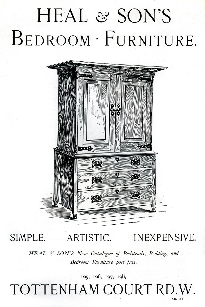 Pubblicità per i mobili da camera di Heal and Sons, 1898 da Unbekannt