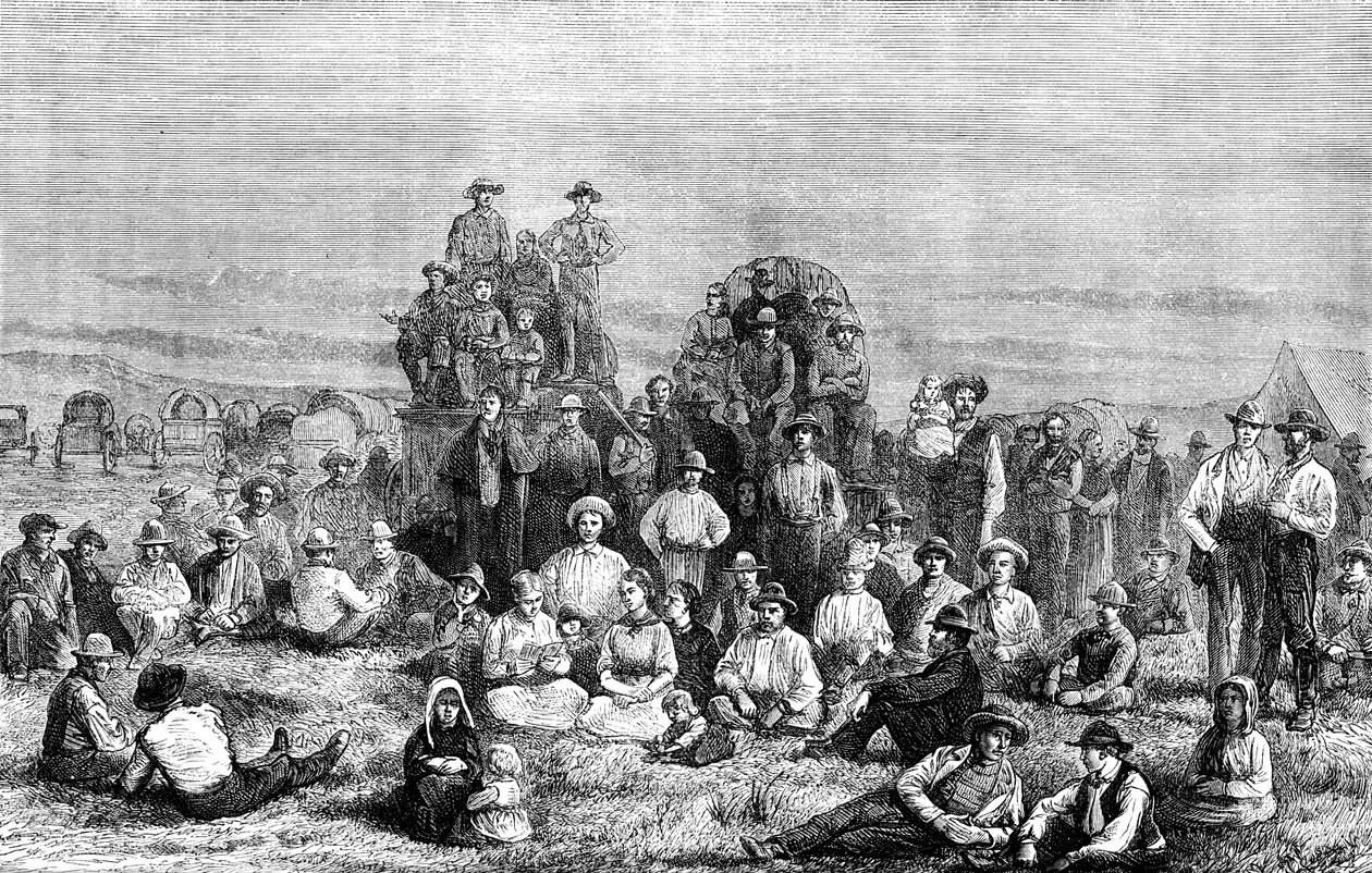 Un accampamento di convertiti mormoni nel deserto, c1846 da Unbekannt