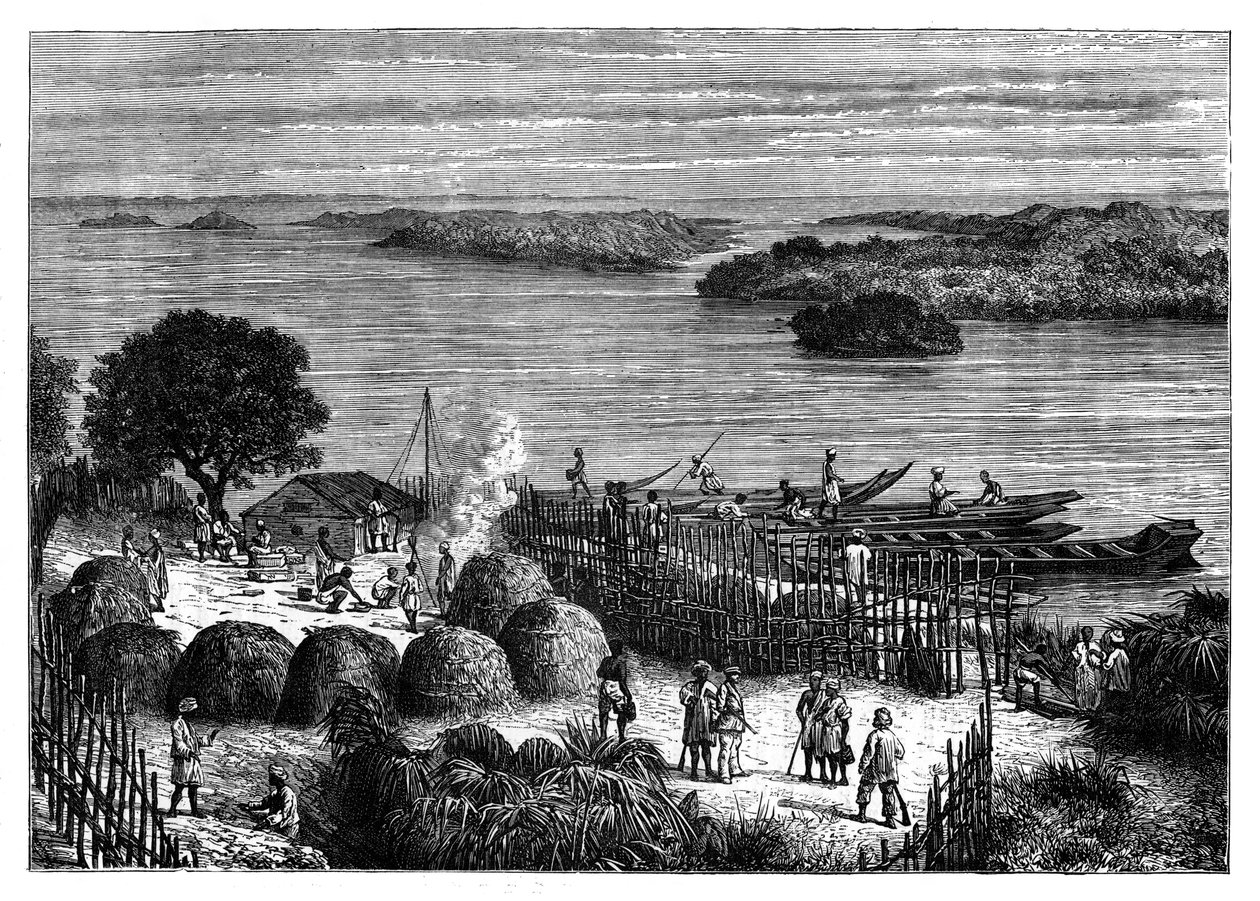 Un accampamento sul fiume Congo, Africa, c. 1890 da Unbekannt