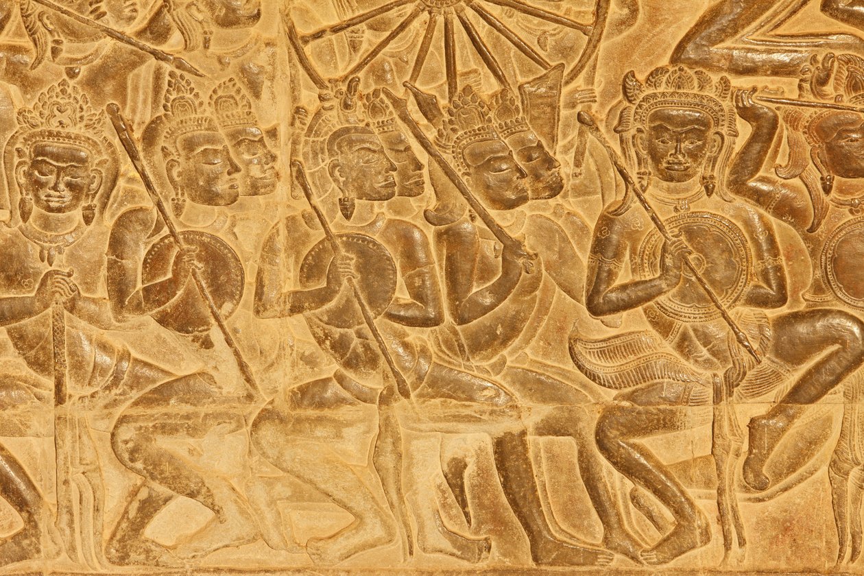 Angkor Wat, dettaglio della scultura in rilievo dalla Battaglia di Kurukshetra da Unbekannt