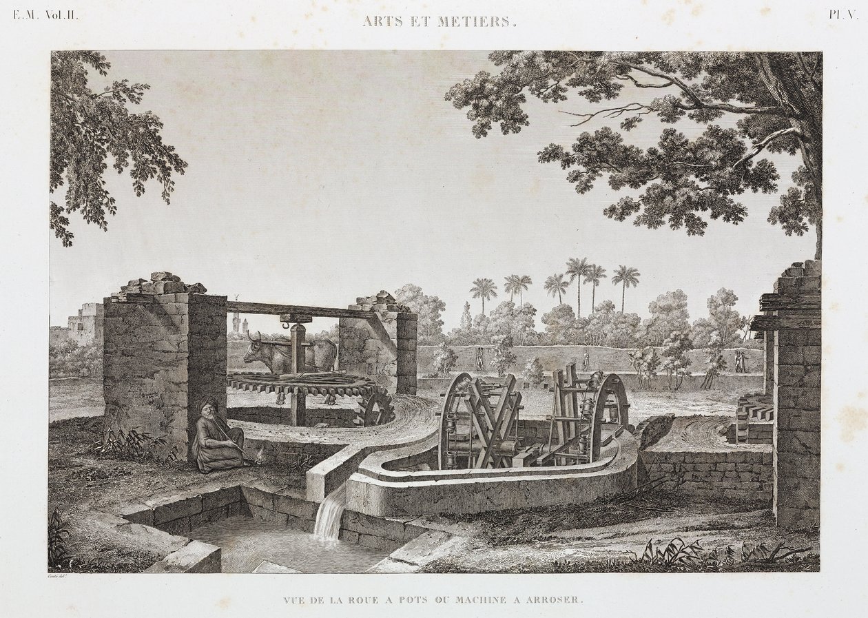 Ruota di Potenza Animale e sistema di irrigazione a secchio, Egitto, c. 1798 da Unbekannt