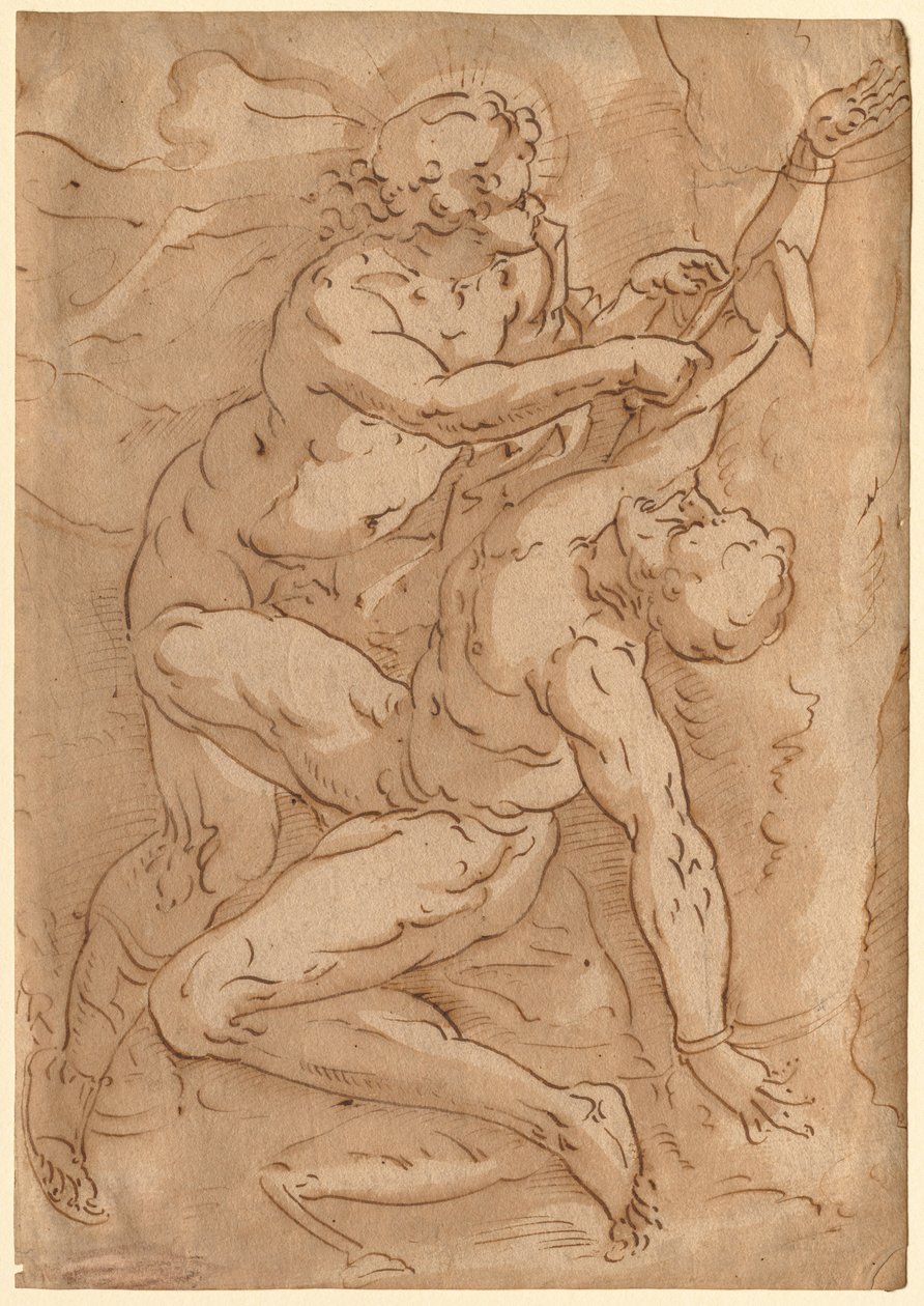 Apollo scuoia Marsia recto Due schizzi di madre e figlio verso, XVI secolo da Unbekannt