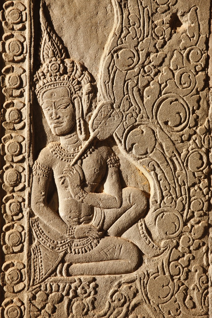 Incisione di una danzatrice Apsara ad Angkor Wat, Siem Reap, Cambogia da Unbekannt