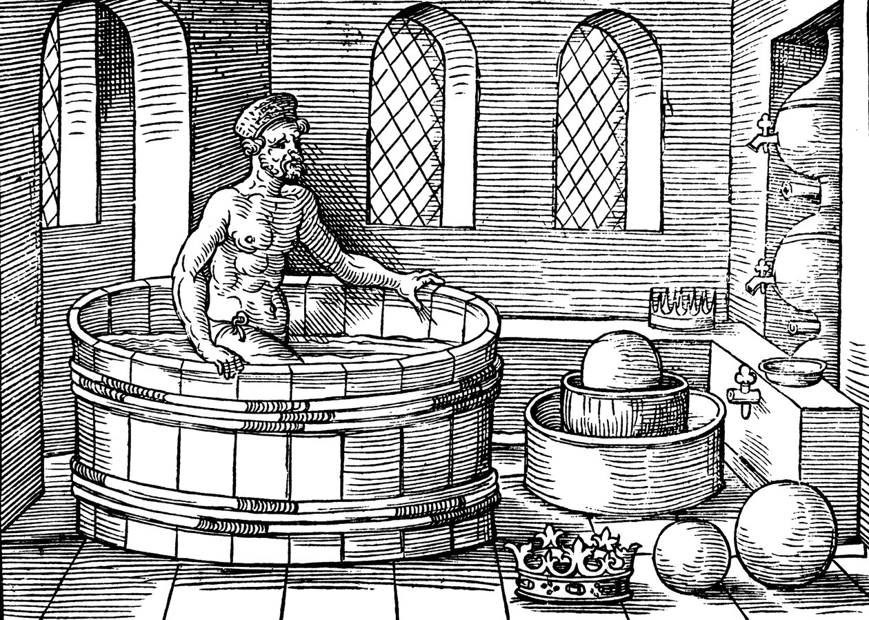Archimede c287-212 a.C., matematico e inventore greco antico, nel suo bagno da Unbekannt