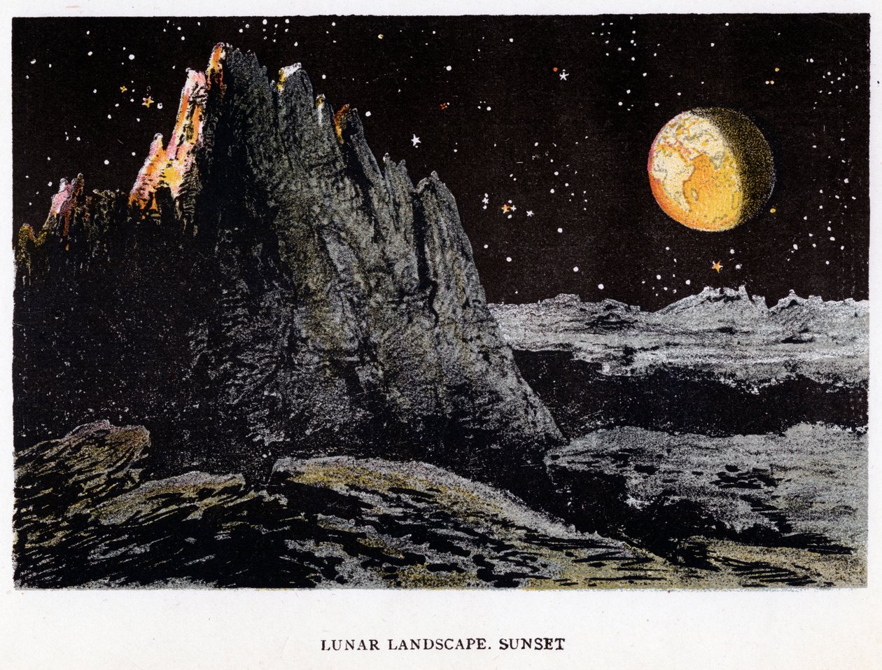 Impressione artistica del paesaggio lunare al tramonto da Unbekannt
