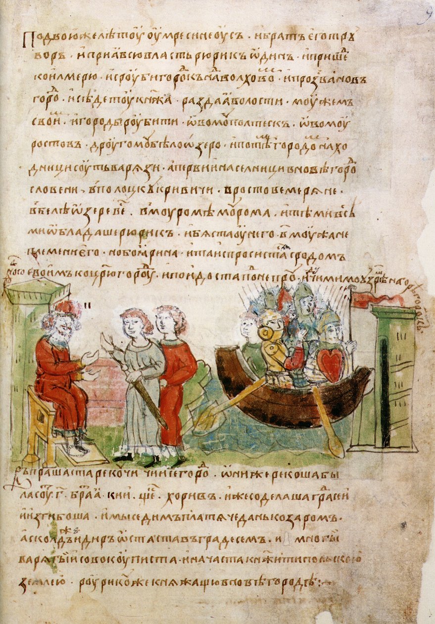 Askold e Dir chiedono a Rurik il permesso di andare a Costantinopoli dal Radziwill Chronicle, XV secolo da Unbekannt