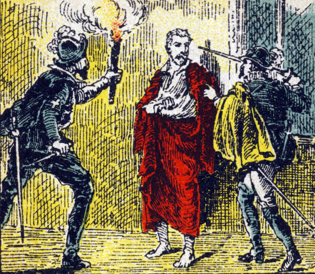 Assassinio di Gaspard de Coligny durante i massacri di San Bartolomeo da parte di un certo Besme il 24 agosto 1572. Incisione in "Histoire de France". Serie di immagini pubblicitarie pubblicate per conto di Louit, 24 rue d