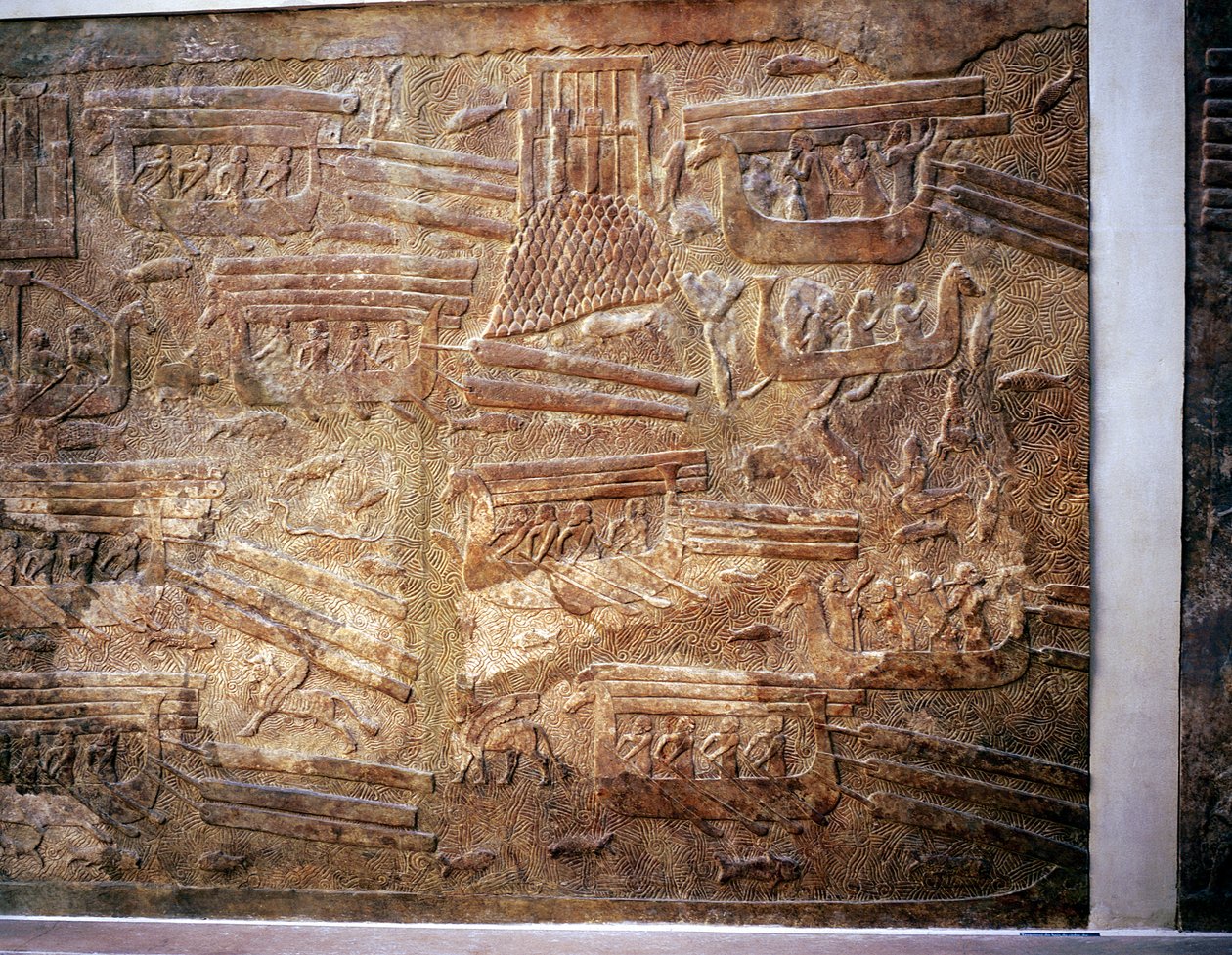 Rilievo assiro che mostra il trasporto di legname dal Libano via acqua, Khorsabad, VIII secolo a.C. da Unbekannt