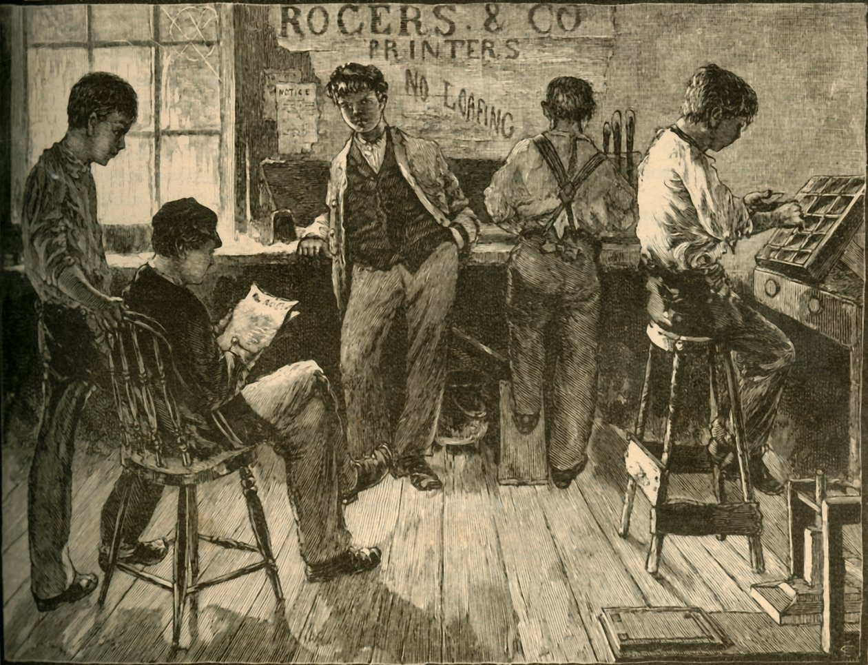 Al lavoro nella tipografia, 1881 da Unbekannt