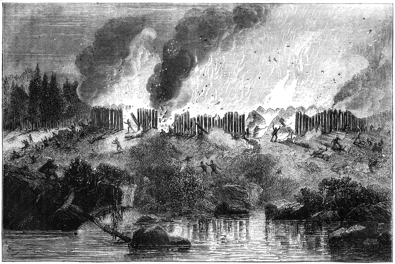 Attacco al Forte Pequot, 1637 c1880 da Unbekannt