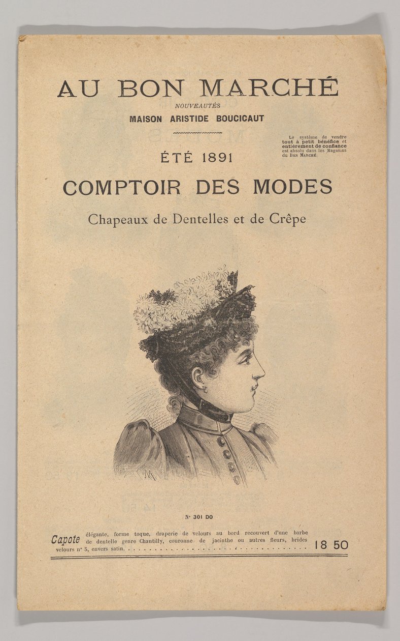 Au Bon Marché-Comptoir des Modes, Cappelli di Pizzo e Crepe, Estate 1891 da Unbekannt