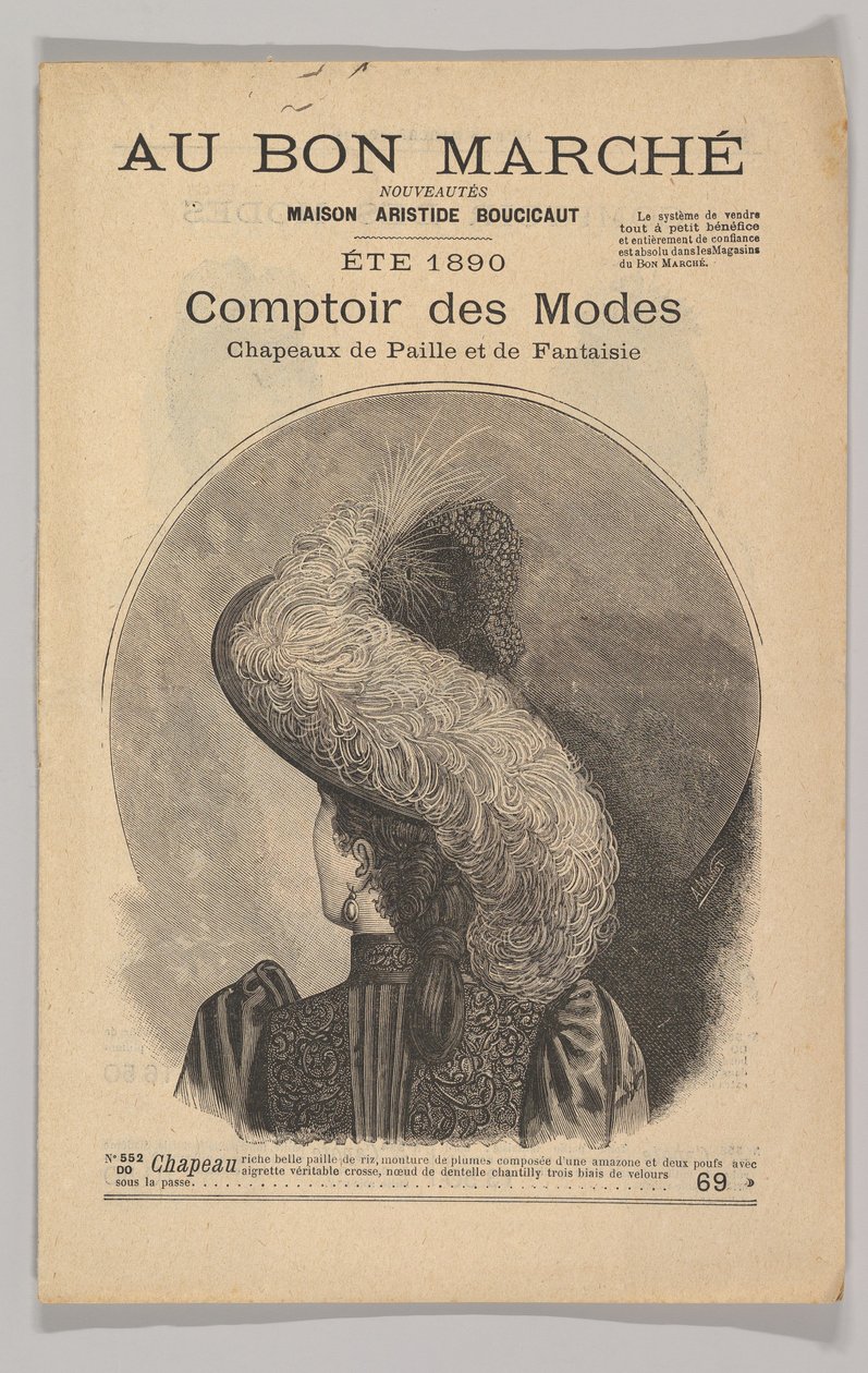 Au Bon Marché-Comptoir des Modes, Cappelli di paglia di fantasia, Estate 1890, 1890 da Unbekannt