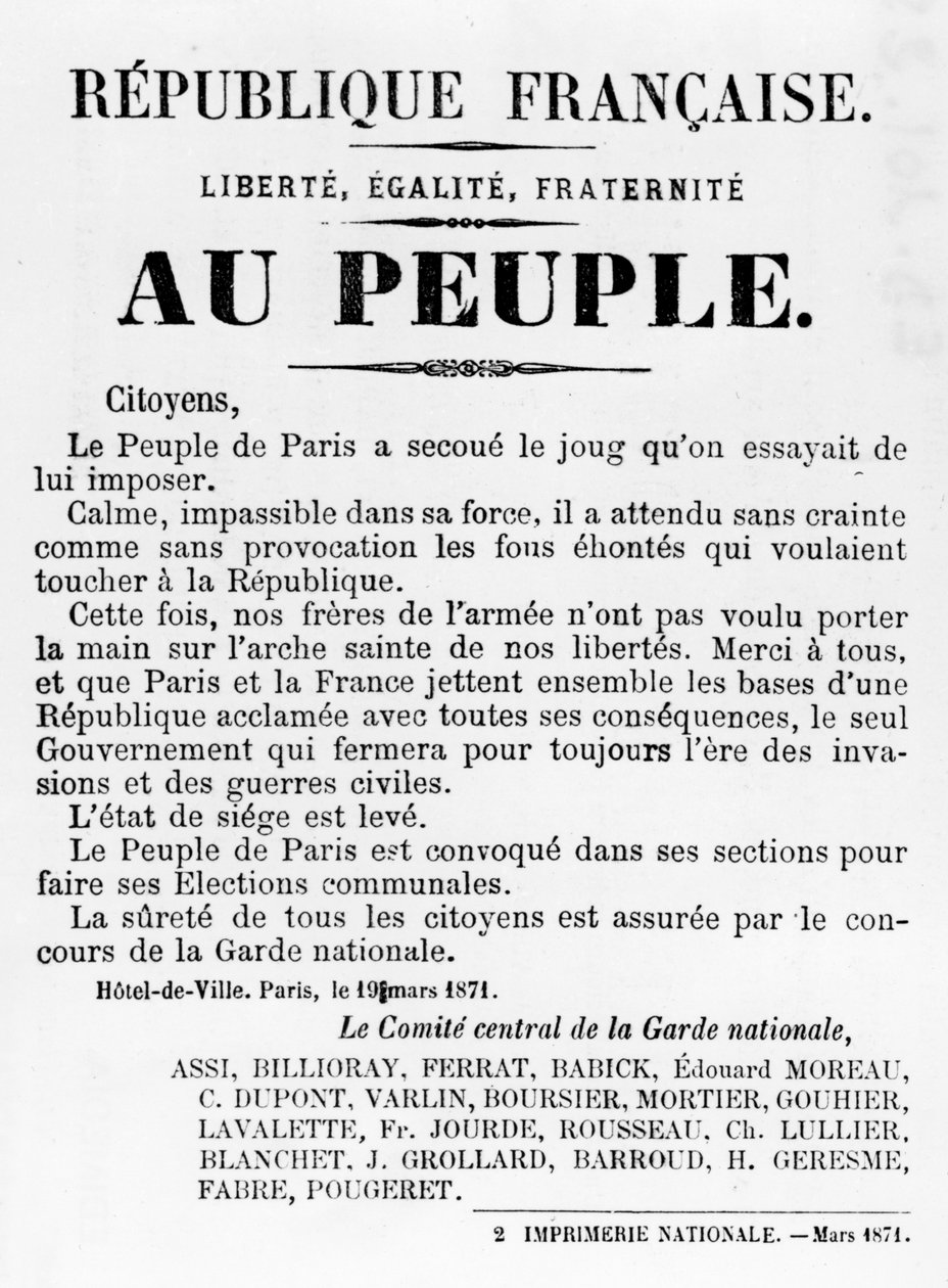 Au Peuple, dai manifesti politici francesi della Comune di Parigi, maggio 1871 da Unbekannt