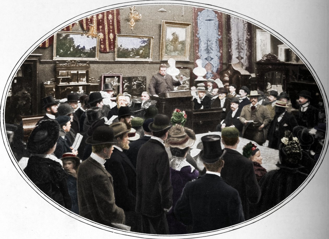 Asta in corso presso i banditori Phillips, Londra, c1901 da Unbekannt