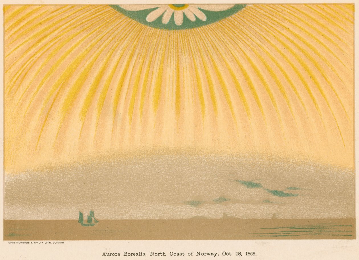 Aurora Boreale o Luci del Nord osservate dalla Norvegia settentrionale, 10 ottobre 1868, 1906 da Unbekannt