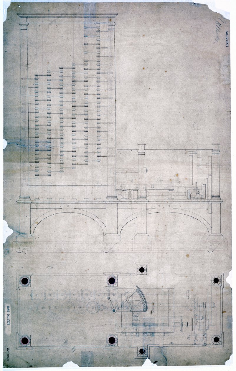 Motori di Babbage, un disegno di Charles Babbage da Unbekannt