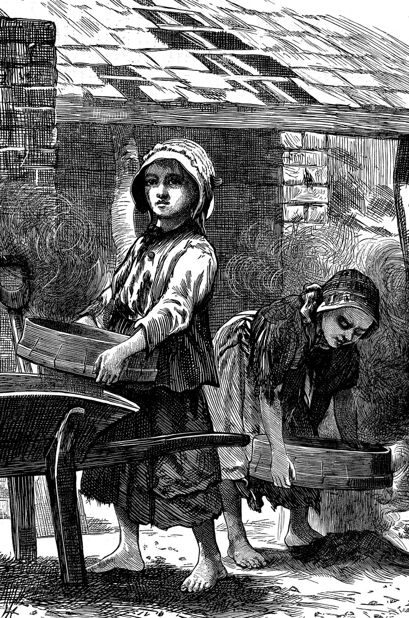Ragazze a piedi nudi che setacciano la polvere in una fornace, 1871 da Unbekannt