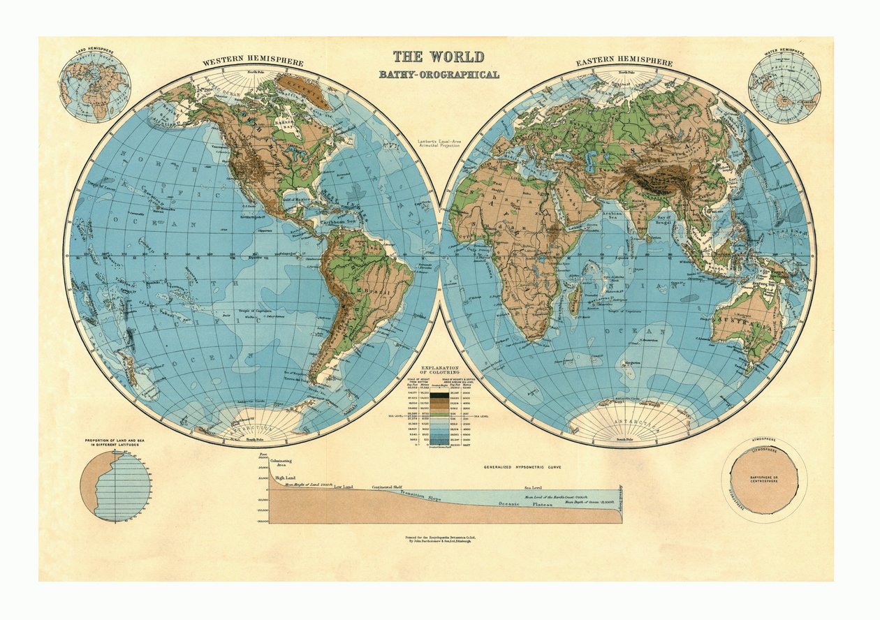 Mappa Batiorografica del Mondo, c. 1920s da Unbekannt
