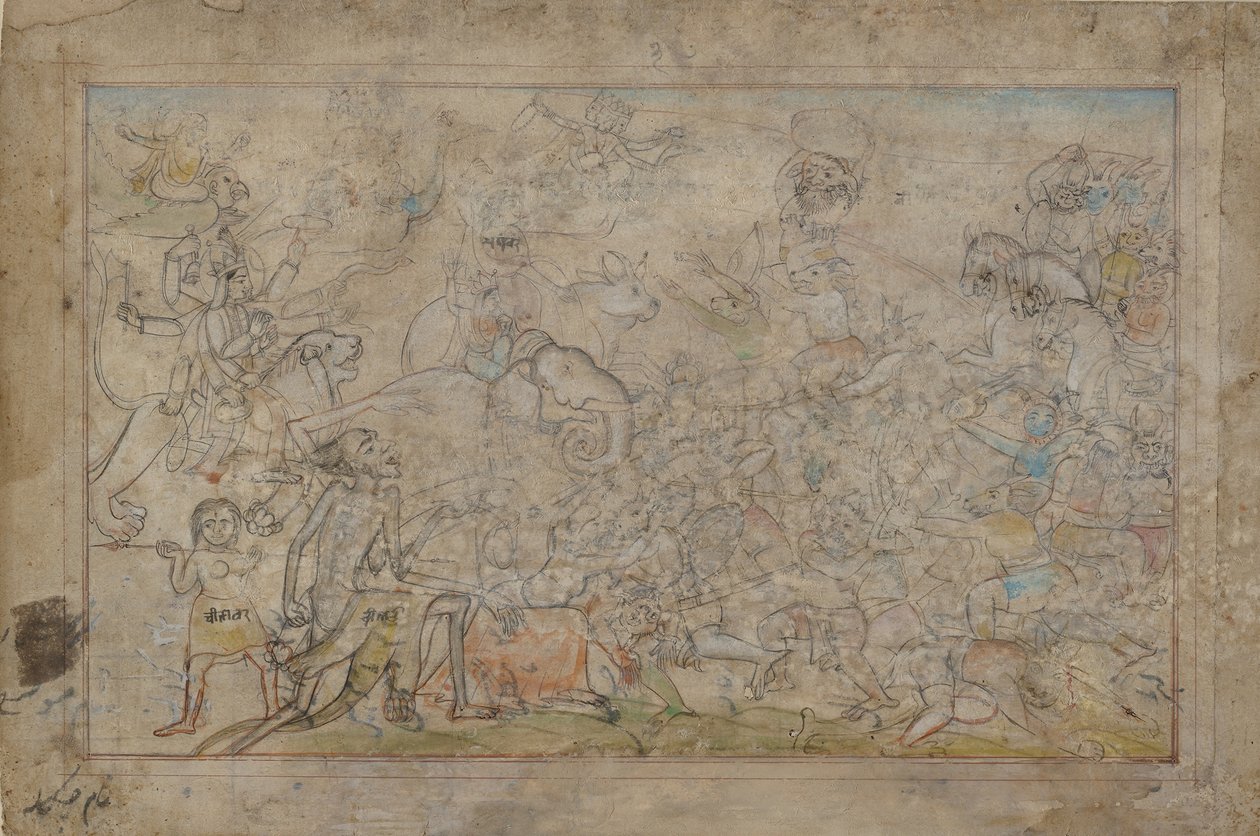 Scena di battaglia da un Devi Mahatmya, fine XVIII secolo da Unbekannt