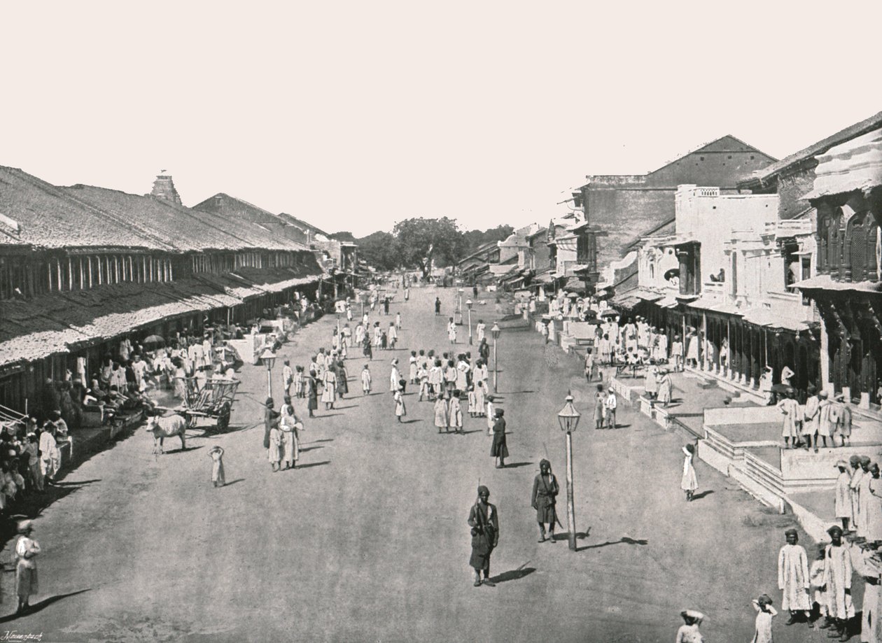 Scena di bazar, quartiere nativo, Calcutta, India, 1895 da Unbekannt