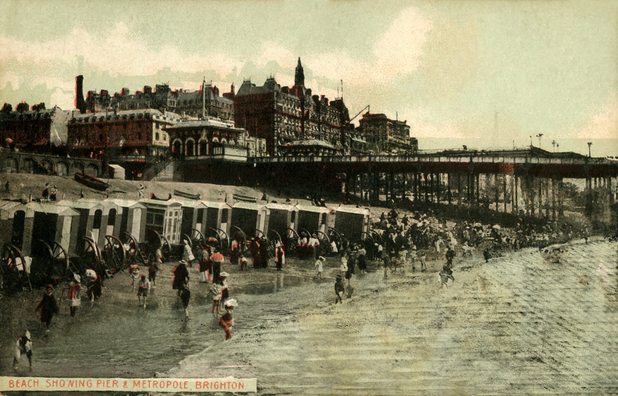 Spiaggia con molo e Metropole, Brighton, fine XIX-inizio XX secolo da Unbekannt