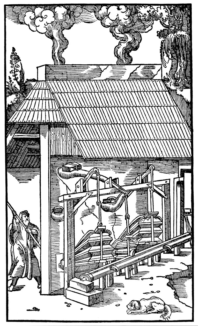 Soffietti che forniscono tiraggio a una fornace di fusione, 1556 da Unbekannt