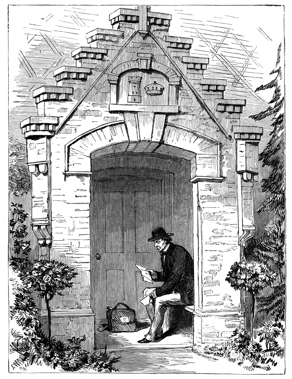 Benjamin Disraeli 1804-1881 che legge lettere nel portico di Hughenden Lodge, XIX secolo da Unbekannt