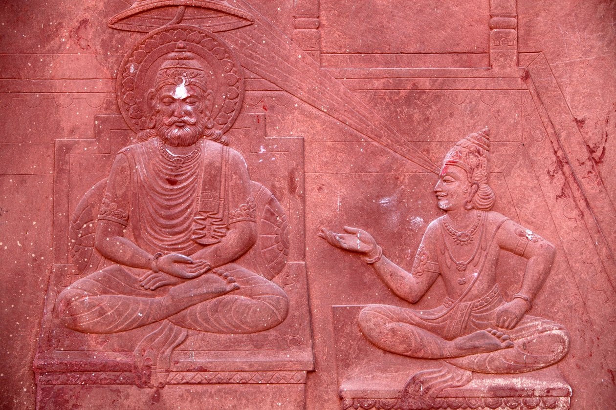 Bhagavad Gita inciso su un tempio indù: dialogo tra Krishna e Arjuna, Vrindavan, India da Unbekannt