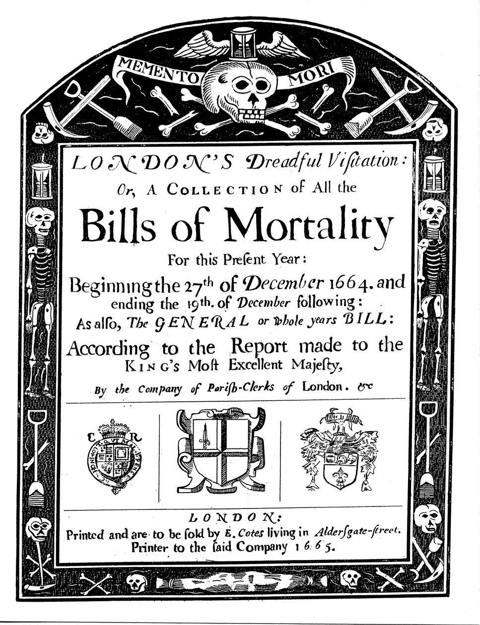 Bollettino di mortalità per Londra, coprendo parte del periodo della Grande Peste, 1664-1665 da Unbekannt