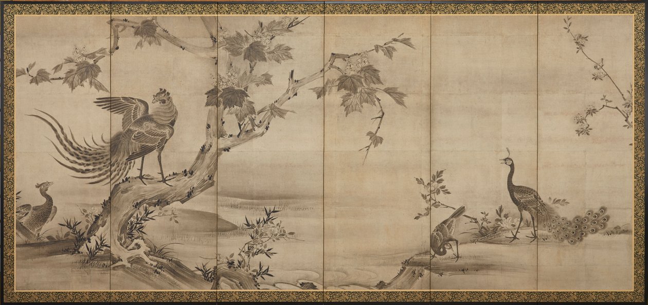 Uccelli, fiori e alberi: sul retro, alberi di bambù da Unbekannt