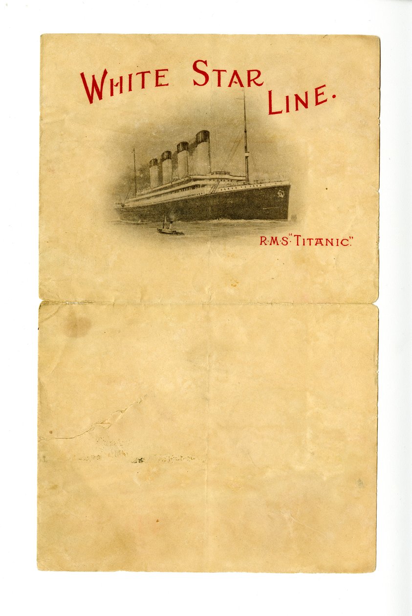 Carta intestata vuota del R.M.S Titanic [data agli Hurds da un sopravvissuto sconosciuto], ca. 1912 da Unbekannt