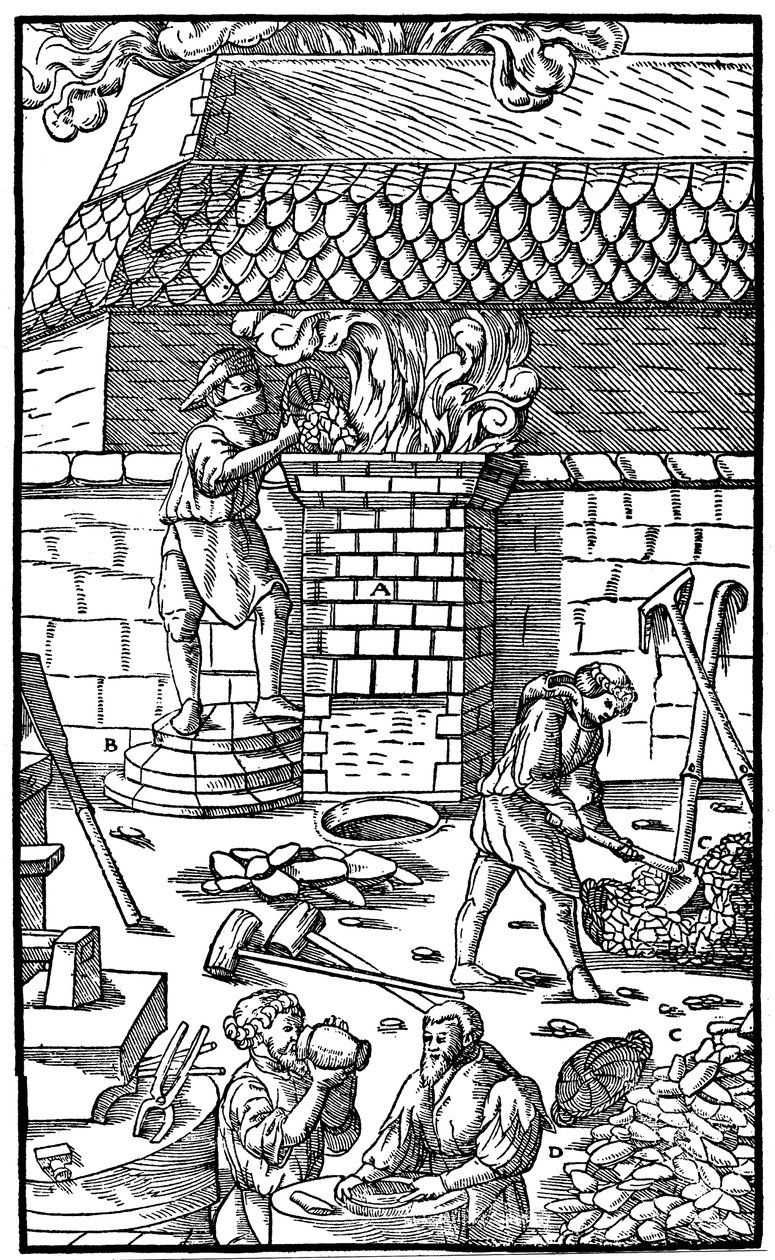Altoforno per la fusione del minerale di ferro, 1556 da Unbekannt